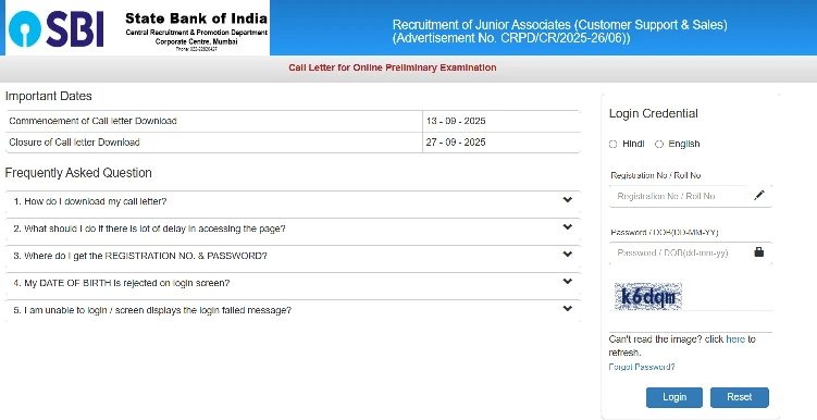 SBI Clerk Pre Admit Card 2025 